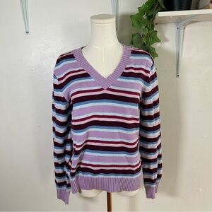Vintage Purple and pink multi colored striped v neck sweater